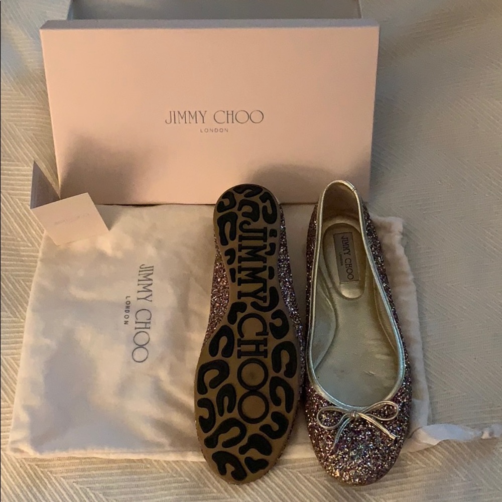 Jimmy Choo Glitter Flats in Golden Multi Glitter